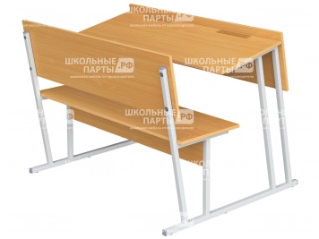 Парта-моноблок для аудиторий 2-местная со скамьей 6 г/р ПМА2-С.Б (бук "Бавария", м/к серый, квадратная труба)