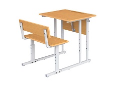 Парта школьная 1-местная 2-4 г/р с наклоном столешницы 0-35° регулируемая со скамьей ПРТнск1.24 (бук, м/к серый, квадратная труба)