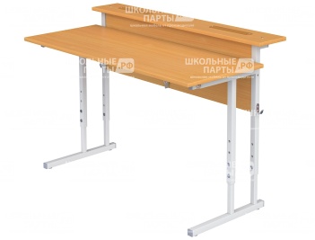 Стол с полкой и наклоном столешницы 0-35° школьный 2-местный 2-4 г/р регулируемый СТОнП2.24 (бук, м/к серый, квадратная труба)