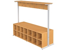 Вешалка напольная двухсторонняя с тумбой для обуви на 28 мест ВШЛт2.28-С.Б (бук "Бавария", м/к серый, квадратная труба)