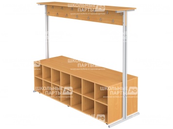 Вешалка напольная двухсторонняя с тумбой для обуви на 28 мест ВШЛт2.28-С.Б (бук "Бавария", м/к серый, квадратная труба)