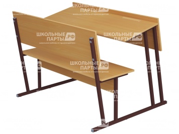Парта-моноблок для аудиторий 2-местная со скамьей 6 г/р ПМА2-КЧ.Б (бук "Бавария", м/к коричневый, квадратная труба)