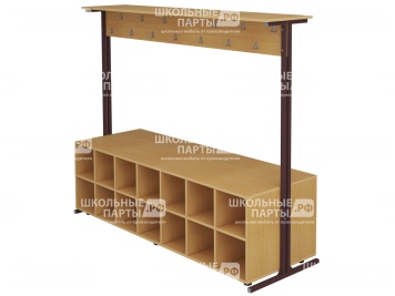 Вешалка напольная двухсторонняя с тумбой для обуви на 28 мест ВШЛт2.28-КЧ.Б (бук "Бавария", м/к коричневый, квадратная труба)