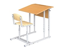 Парта школьная 1-местная 2-4 г/р с наклоном столешницы 10° регулируемая со стулом ПРТрстП1.24 (бук и фанера, м/к серый, квадратная труба)